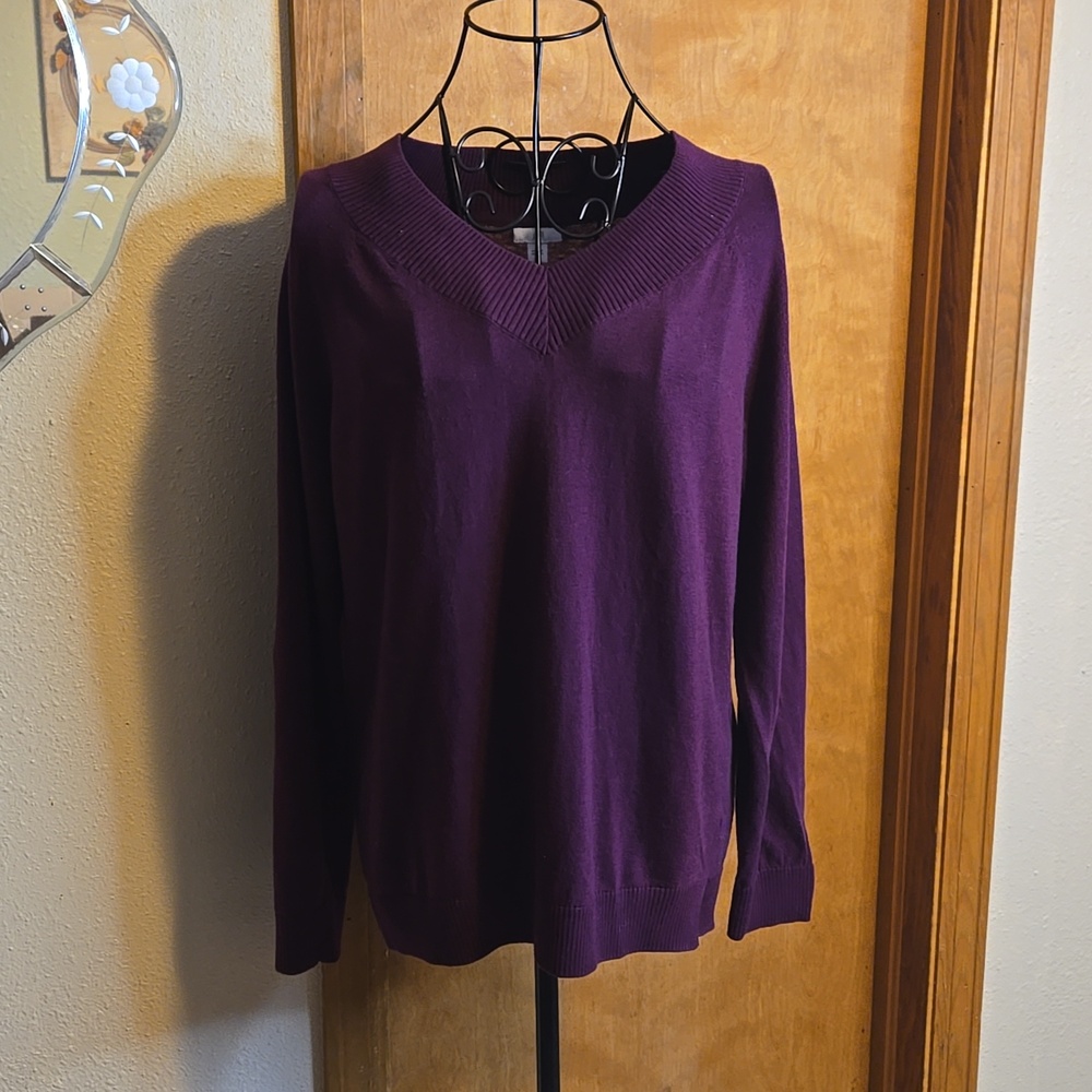 J. Jill V-Neck Sweater in Plum